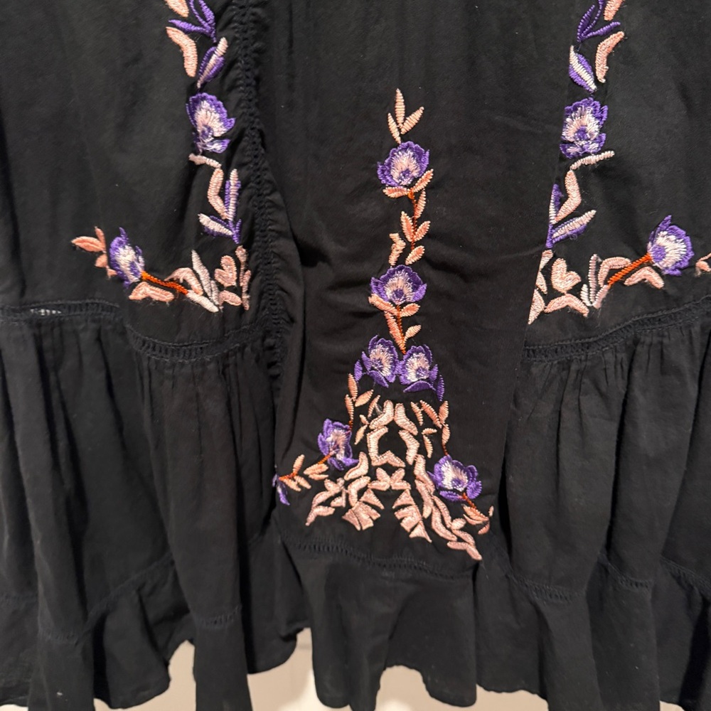 Free People Boho Black Floral Embroidered Off Shoulder Dress - Picture 9 of 12